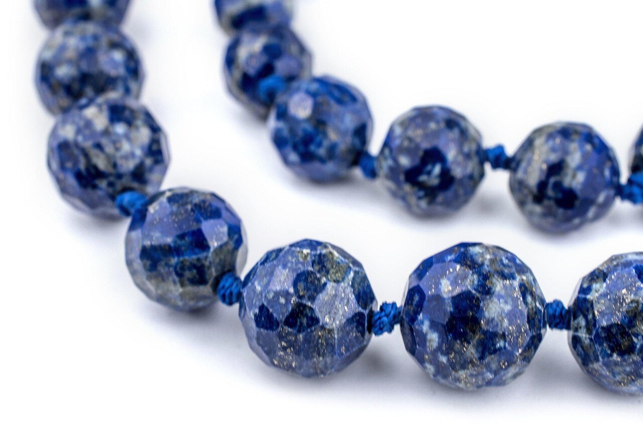 The Bead Chest Multi-faceted Afghan Lapis Stone Beads 13mm Afghanistan Blue Faceted Gemstone 19 Inch Strand